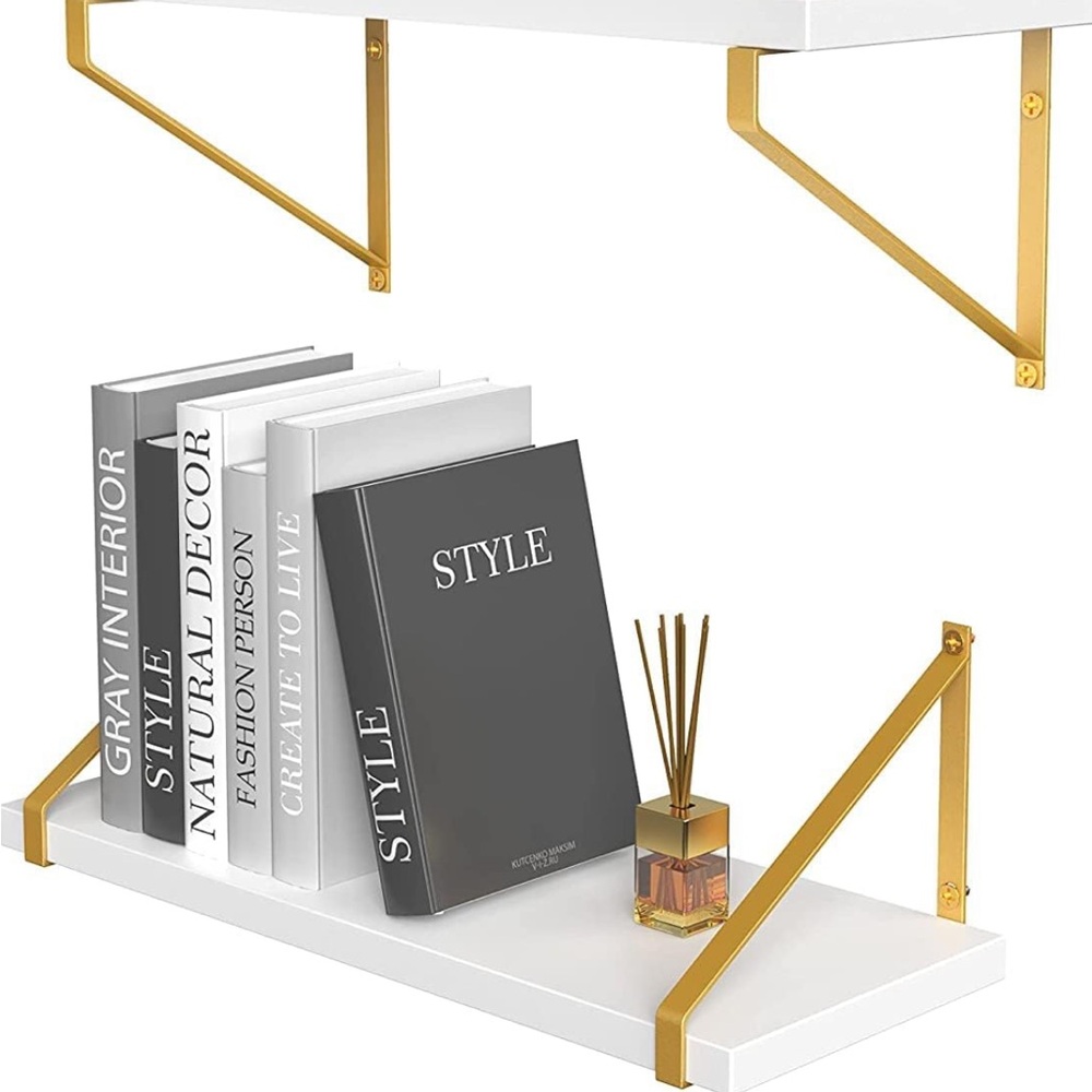 Modern White Shelf (2) With Gold Coloured Metal Brackets (4)